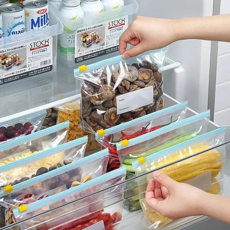 Reusable Food Bags Refrigerator Fruit Vegetable Sealed Zip Storage Bags Kitchen Fresh-keeping Bags Packaging Sealing Container