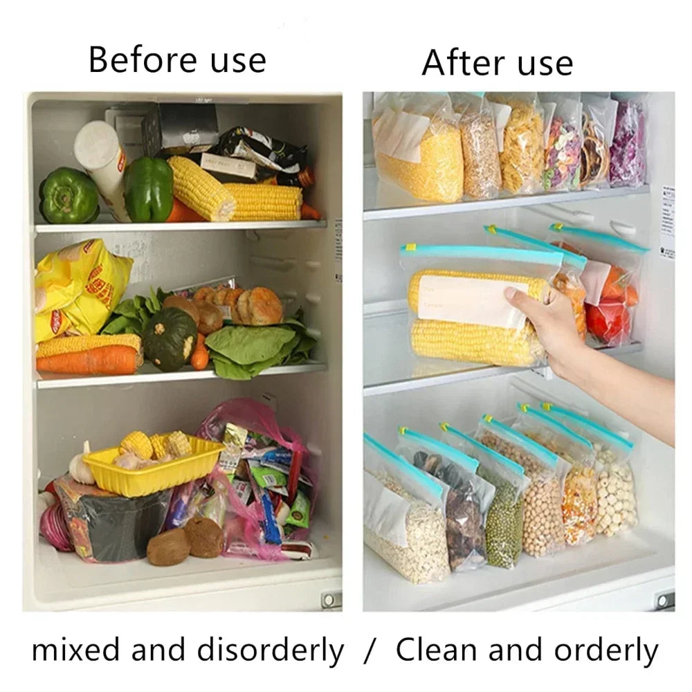 Reusable Food Bags Refrigerator Fruit Vegetable Sealed Zip Storage Bags Kitchen Fresh-keeping Bags Packaging Sealing Container