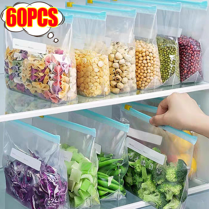 Reusable Food Bags Refrigerator Fruit Vegetable Sealed Zip Storage Bags Kitchen Fresh-keeping Bags Packaging Sealing Container